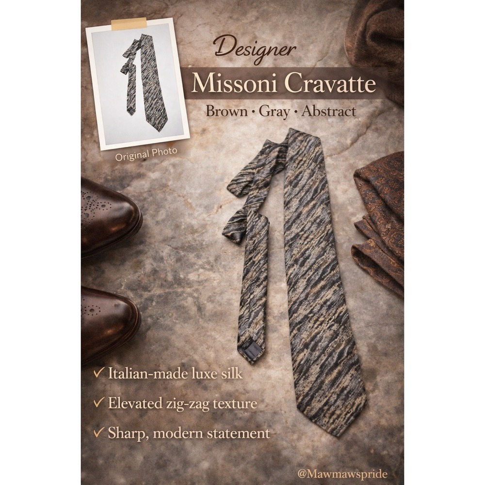 DESIGNER Missoni Cravatte Silk Necktie Men's Brown Gray Abstract Designer‎ Italy